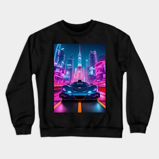 Dark Neon Sports Car in Asian Neon City Crewneck Sweatshirt